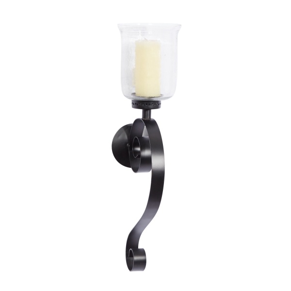 Black Metal Traditional Candle Wall Sconce, 27" x 9" x 7"