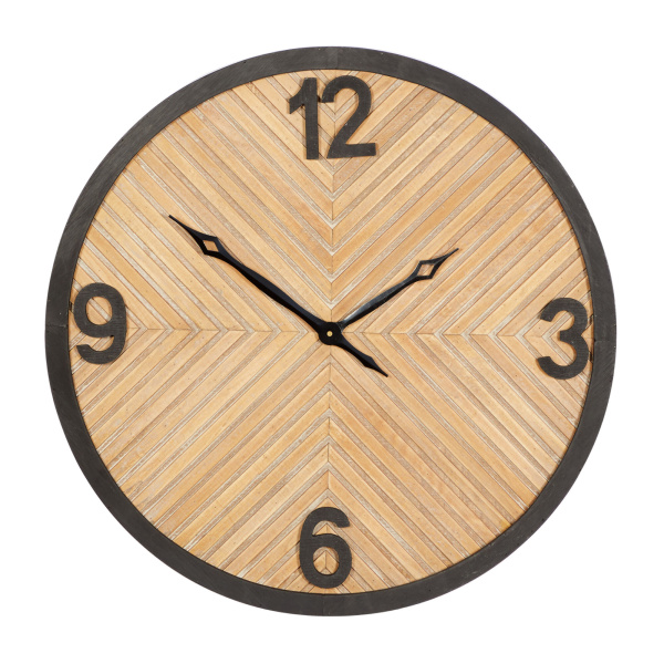 601247 Brown Wood Industrial Wall Clock, 25" x 25" x 3"