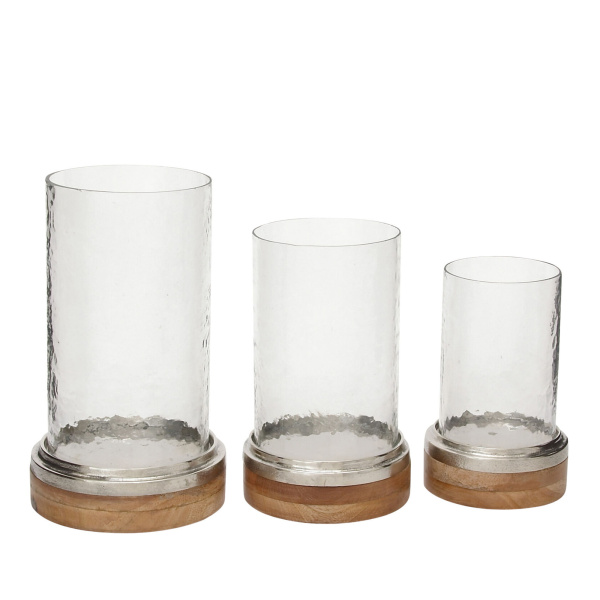 601386 Clear Set Of 3 Clear Aluminum Traditional Hurricane Lamp 4