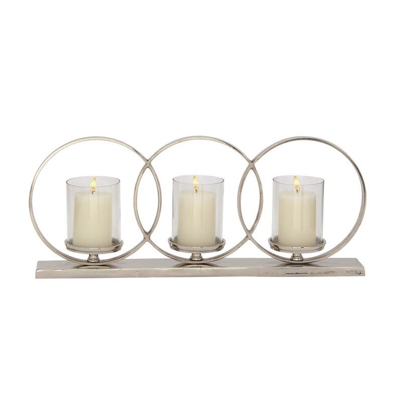 601401 Silver Aluminum Contemporary Candle Holder, 11" x 26" x 5"