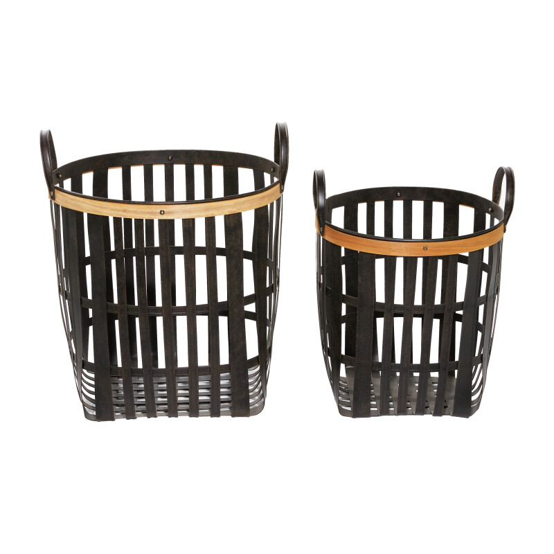 601458 Bronze Set Of 2 Black Bamboo Farmhouse Storage Basket 2