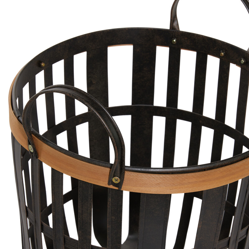 601458 Bronze Set Of 2 Black Bamboo Farmhouse Storage Basket 4