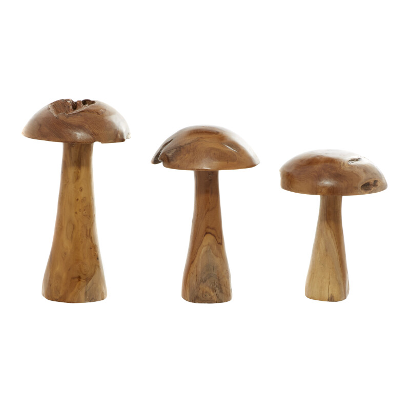 601487 Brown Set Of 3 Brown Teak Wood Mushroom Sculpture 7