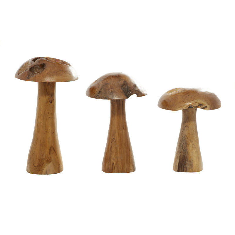 601487 Brown Set Of 3 Brown Teak Wood Mushroom Sculpture 8
