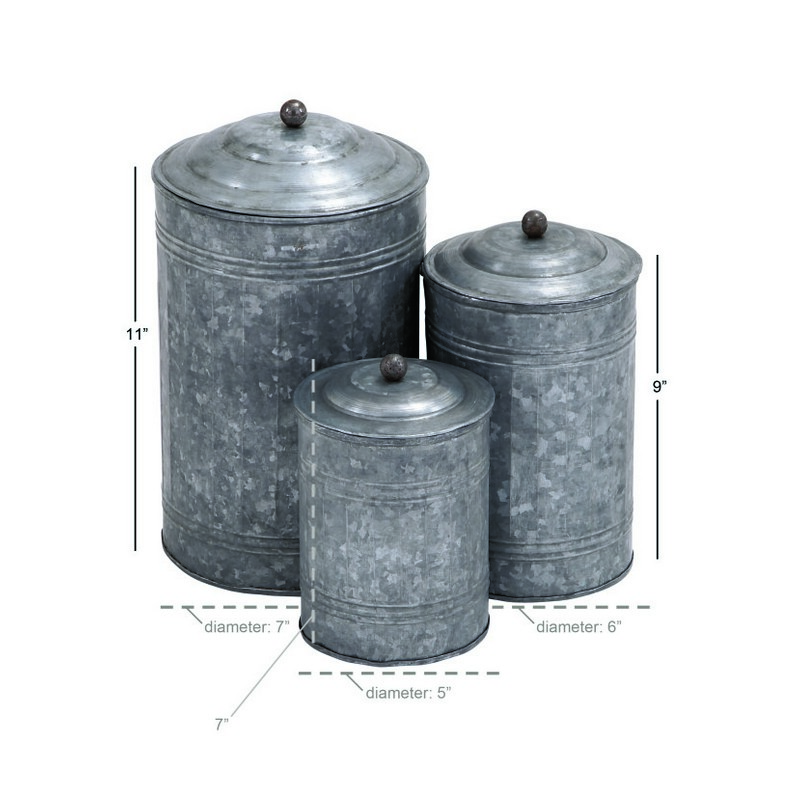 601514 Set Of 3 Grey Metal Farmhouse Decorative Jar 2