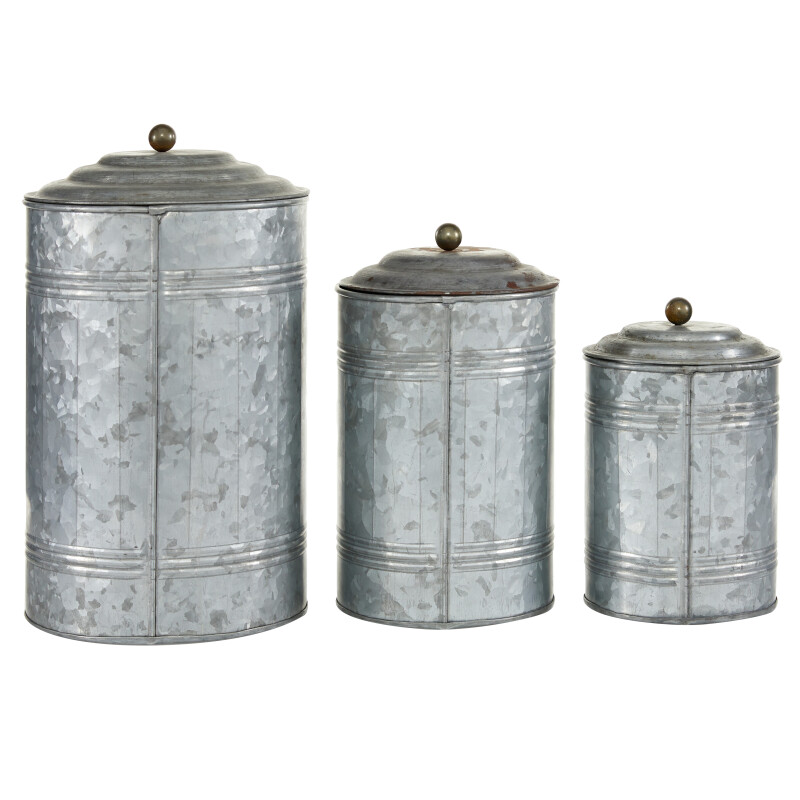 601514 Set Of 3 Grey Metal Farmhouse Decorative Jar 3