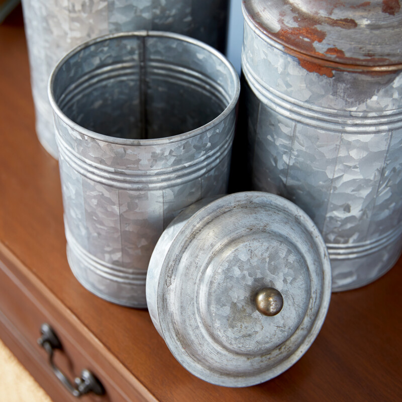 601514 Set Of 3 Grey Metal Farmhouse Decorative Jar 4