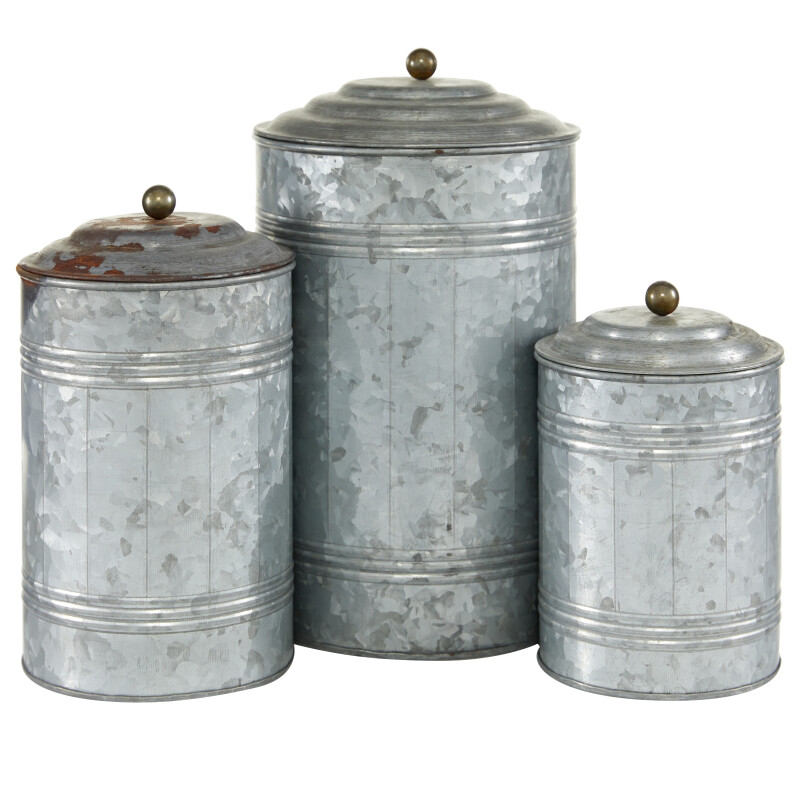 601514 Set Of 3 Grey Metal Farmhouse Decorative Jar 5