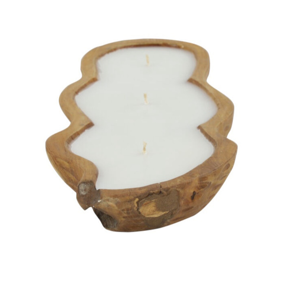 601630 White Brown Teak Wood Bohemian Candle 3