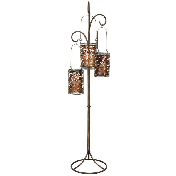601818 Brass Metal Eclectic Candle Holder Lantern, 67" x 16" x 16"