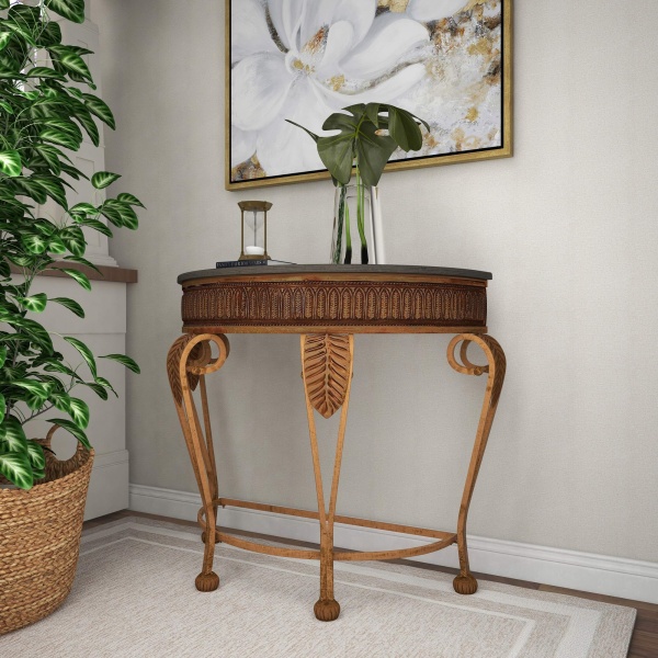 601883 Gold Traditional Metal Console Table, 33" x 41"