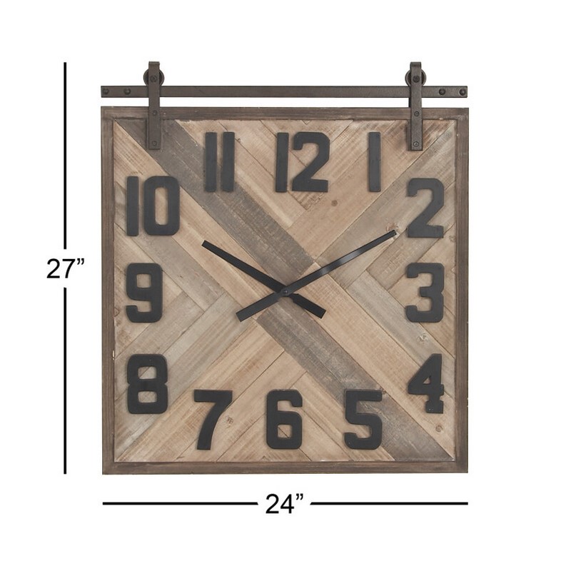 602157 Brown Industrial Wood Wall Clock 2