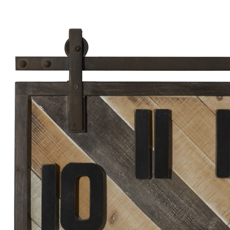 602157 Brown Industrial Wood Wall Clock 5