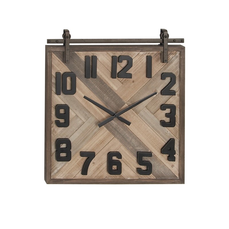 602157 Brown Industrial Wood Wall Clock 6