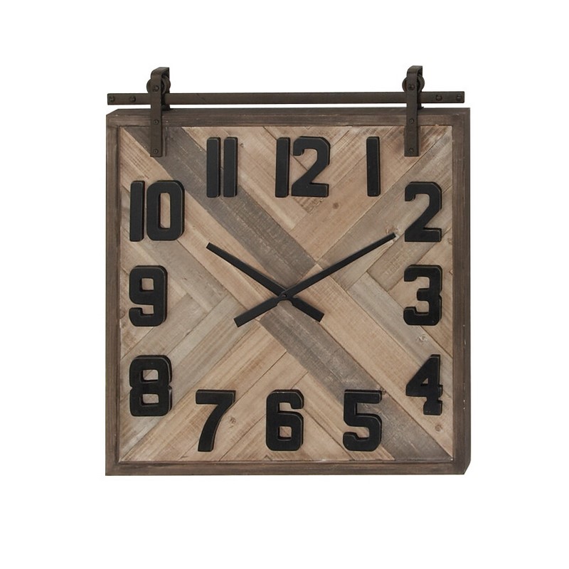 602157 Brown Industrial Wood Wall Clock 7
