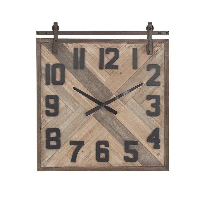 Brown Industrial Wood Wall Clock, 27" x 24"