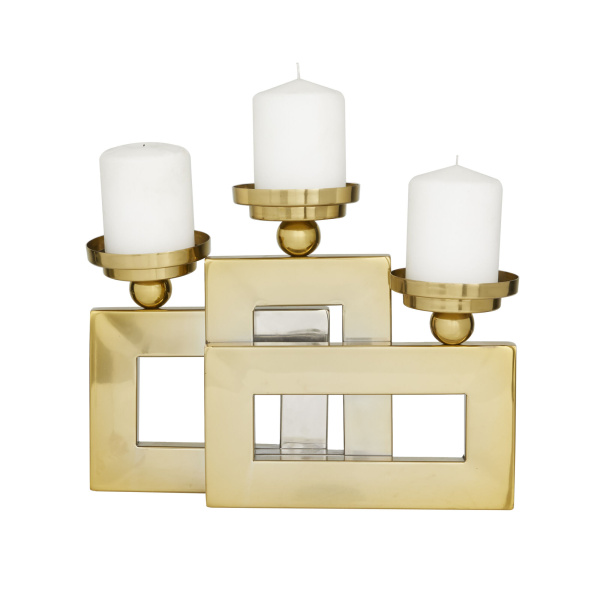 602244 Gold Stainless Steel Modern Candle Holder, 14" x 14" x 6"