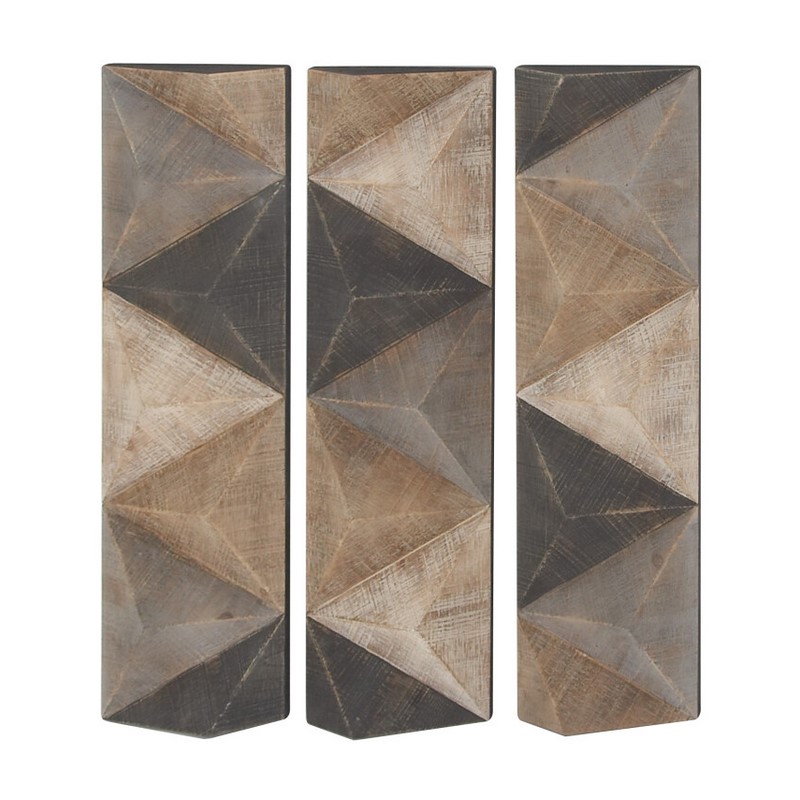 602274 Set Of 3 Brown Wood Farmhouse Abstract Wall Decor 10