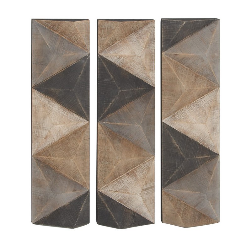 Set of 3 Brown Wood Farmhouse Abstract Wall Decor, 11" x 36"