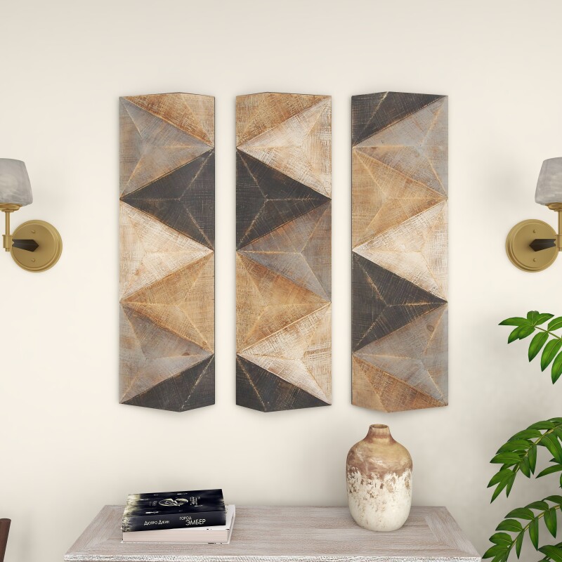 602274 Set Of 3 Brown Wood Farmhouse Abstract Wall Decor 3
