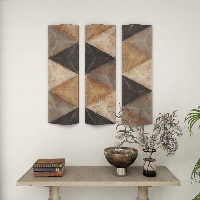 602274 Set Of 3 Brown Wood Farmhouse Abstract Wall Decor 4