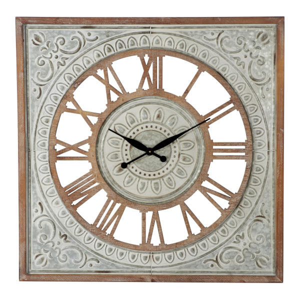 602279 Grey Brown Farmhouse Wood Wall Clock 4