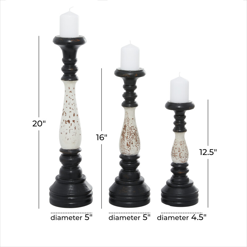 602284 Black And White Wood Farmhouse Candlestick Holders 2