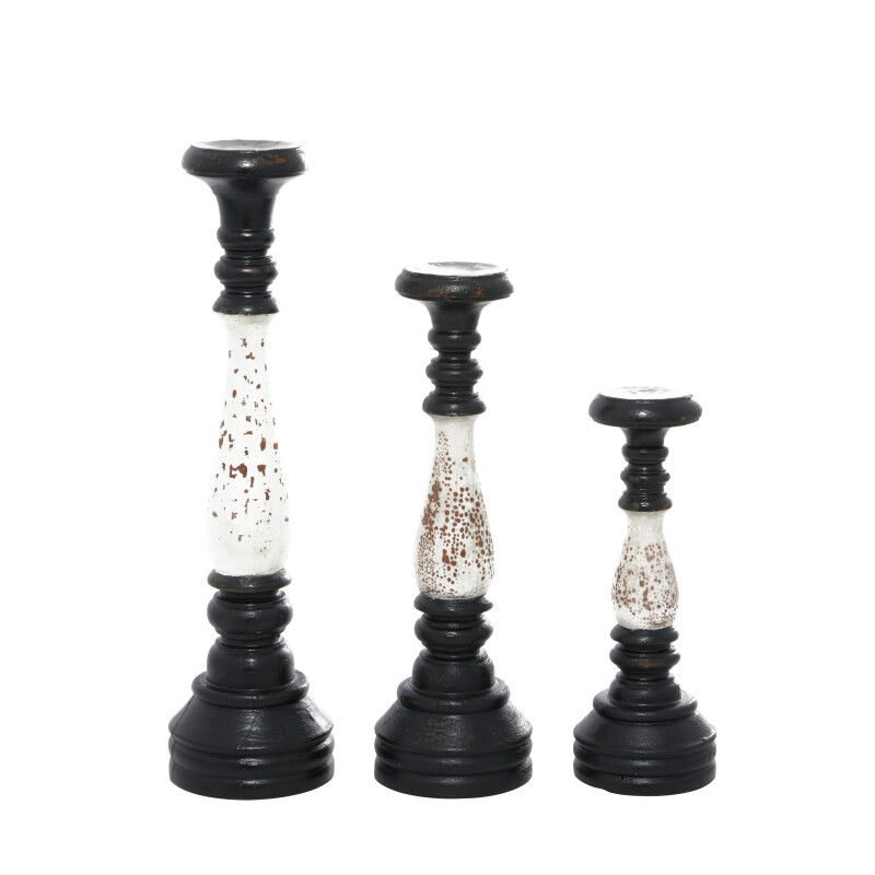 602284 Black And White Wood Farmhouse Candlestick Holders 6