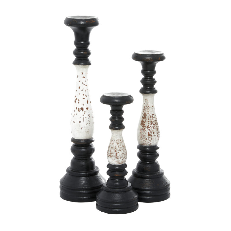 602284 Black And White Wood Farmhouse Candlestick Holders 8
