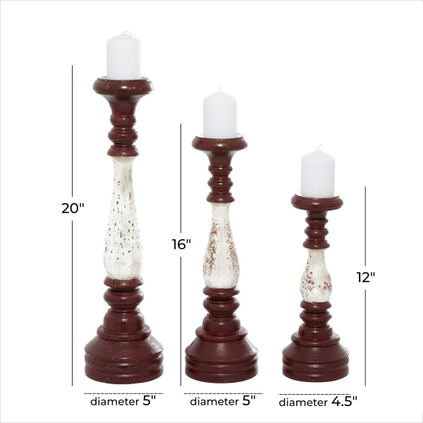 602285 White Red And White Wood Farmhouse Candlestick Holders 1