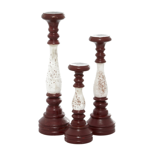 602285 White Red And White Wood Farmhouse Candlestick Holders 5