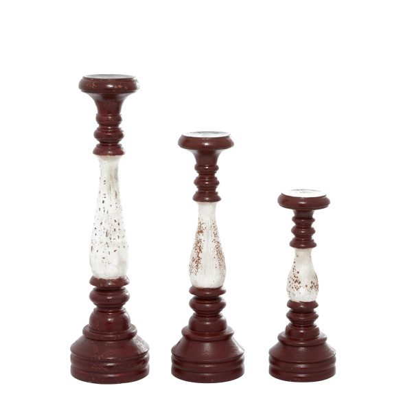 602285 White Red And White Wood Farmhouse Candlestick Holders 6