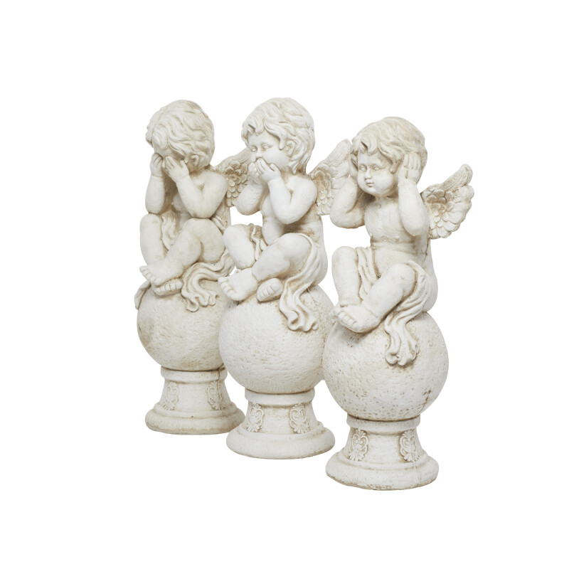 602291 Set Of 3 White Mgo French Country Garden Sculpture 2