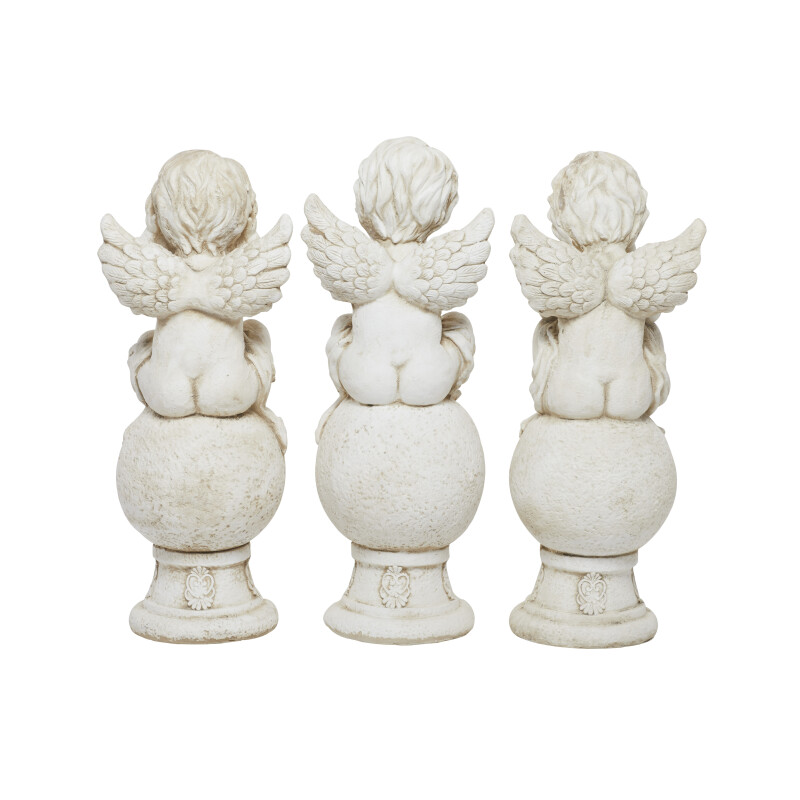 602291 Set Of 3 White Mgo French Country Garden Sculpture 7