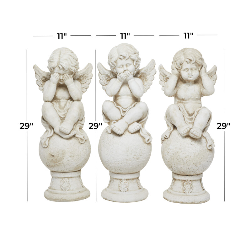 602291 Set Of 3 White Mgo French Country Garden Sculpture 8