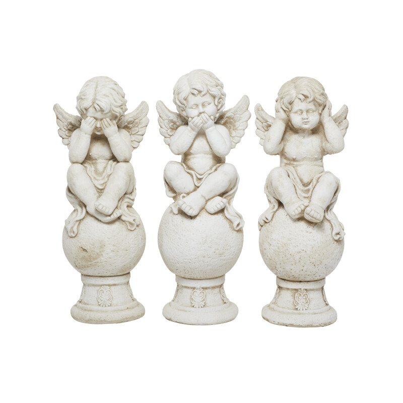 602291 Set of 3 White MGO French Country Garden Sculpture, 29" x 11" x 10"