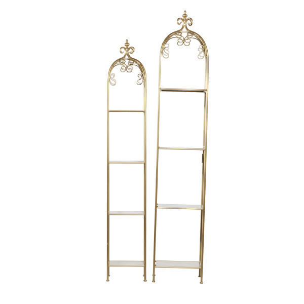 602349 Gold Set Of 2 Gold Metal Contemporary Shelving Unit 1