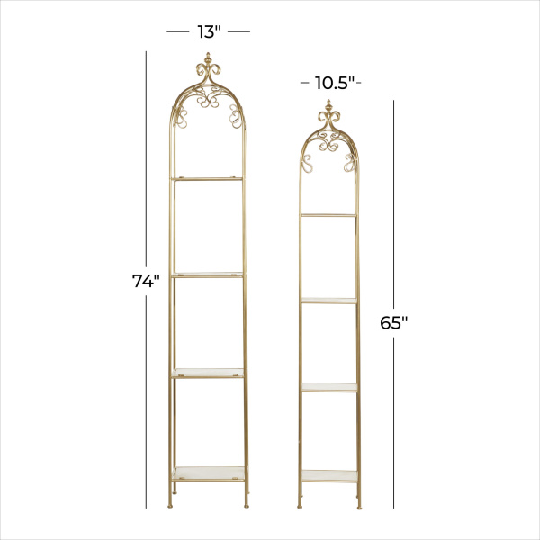 602349 Gold Set Of 2 Gold Metal Contemporary Shelving Unit 3