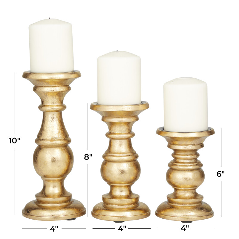602353 Gold Gold Mango Wood Traditional Candle Holder Set Of 3 10 8 6 H 19