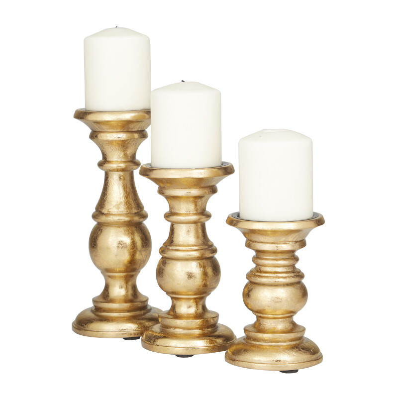 602353 Gold Gold Mango Wood Traditional Candle Holder Set Of 3 10 8 6 H 3