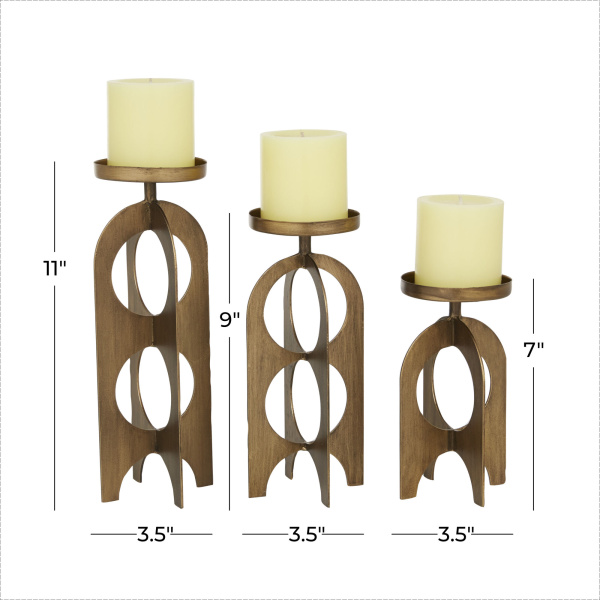 602399 Gold Set Of 3 Gold Metal Contemporary Candle Holder 1