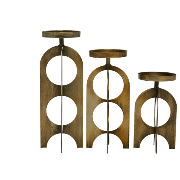 602399 Gold Set Of 3 Gold Metal Contemporary Candle Holder 2