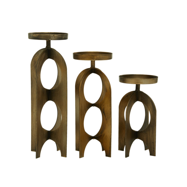 602399 Gold Set Of 3 Gold Metal Contemporary Candle Holder 5