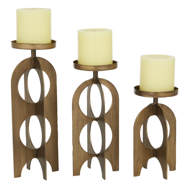 Set of 3 Gold Metal Contemporary Candle Holder, 7", 9", 11"
