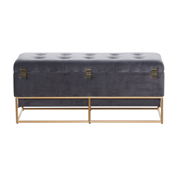 602401 Gold Grey Metal And Wood Glam Bench 2