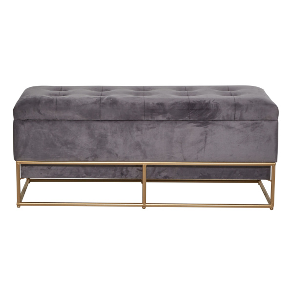602401 Grey Metal and Wood Glam Bench, 19" x 44" x 17"