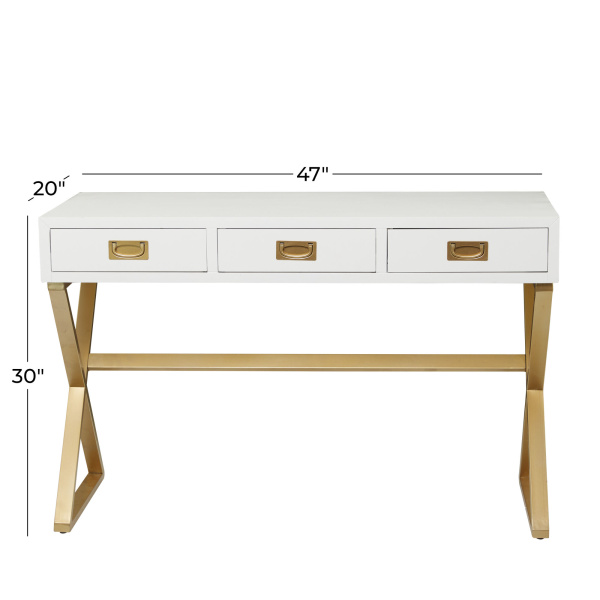 602402 Gold White Wood Contemporary Console Table 1