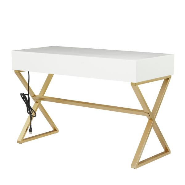 602402 Gold White Wood Contemporary Console Table 2