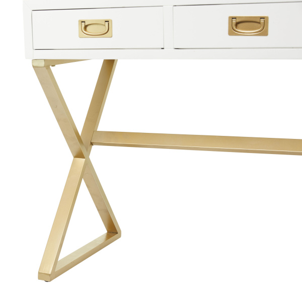 602402 Gold White Wood Contemporary Console Table 3