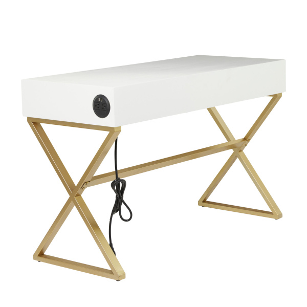 602402 Gold White Wood Contemporary Console Table 7